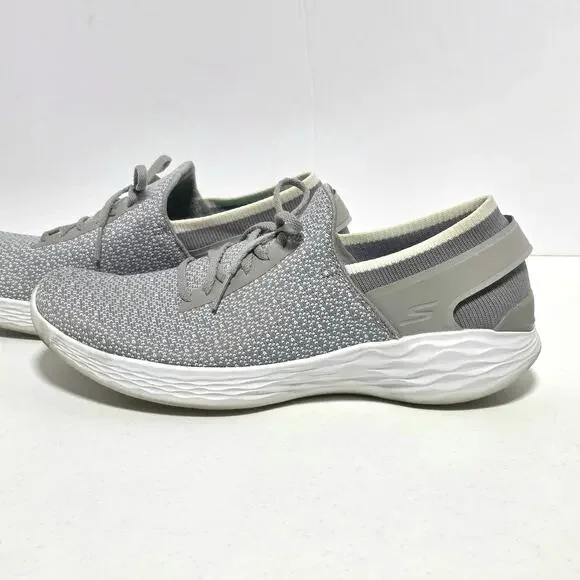 Skechers You Inspire Slip-On Walking Shoe Sneaker Womens 8.5 Gray Faux Lace Up - Picture 2 of 15